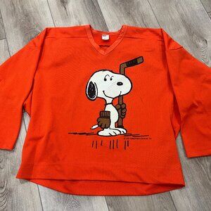Vintage 1958 Snoopy Peanuts Gang Orange Hockey Jersey Large L